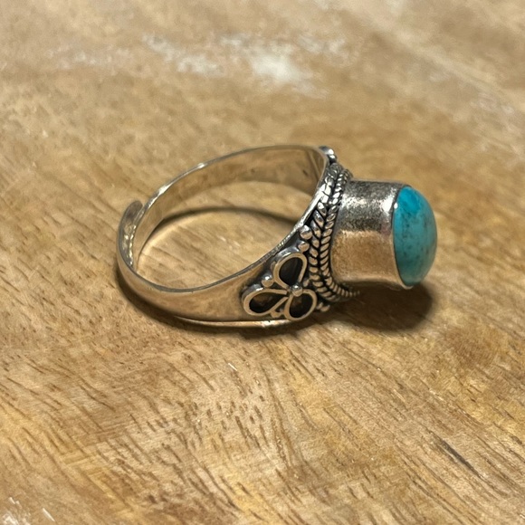 Blue Turquoise Filigree Adjustable 925 Sterling Silver Ring - Picture 4 of 12